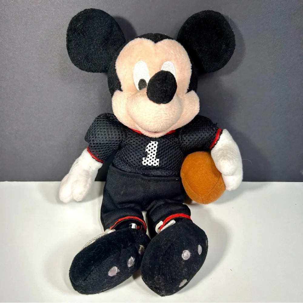 Disney Mickey Mouse Football Player Plush Black and Red Stuff‎ Animal